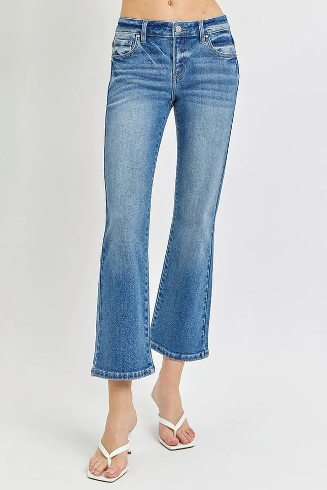 RISEN Full Size Low Rise Crop Flare Jeans Plus Size - THE AMERICAN BLUE