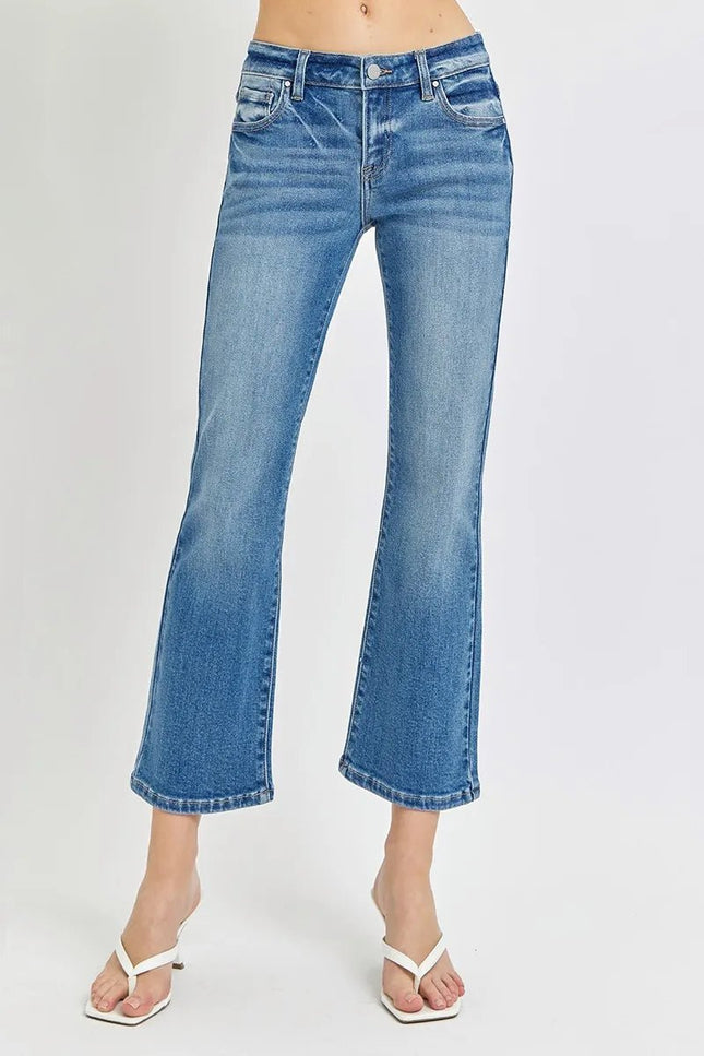 RISEN Full Size Low Rise Crop Flare Jeans Plus Size - THE AMERICAN BLUE
