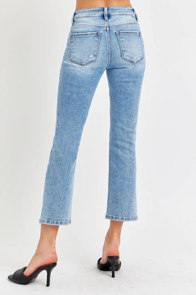 RISEN Full Size Low Rise Crop Slim Straight Jeans - THE AMERICAN BLUE