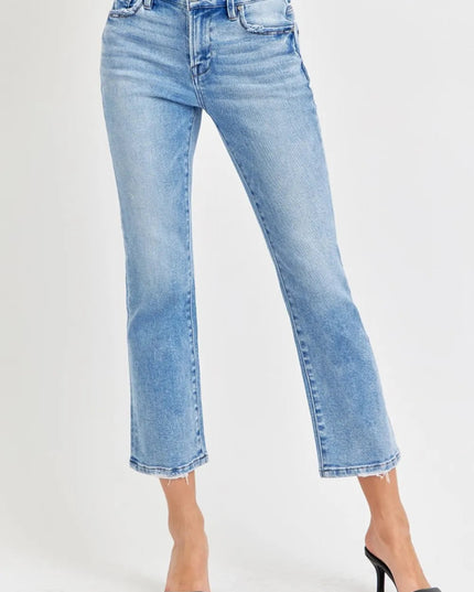 RISEN Full Size Low Rise Crop Slim Straight Jeans - THE AMERICAN BLUE