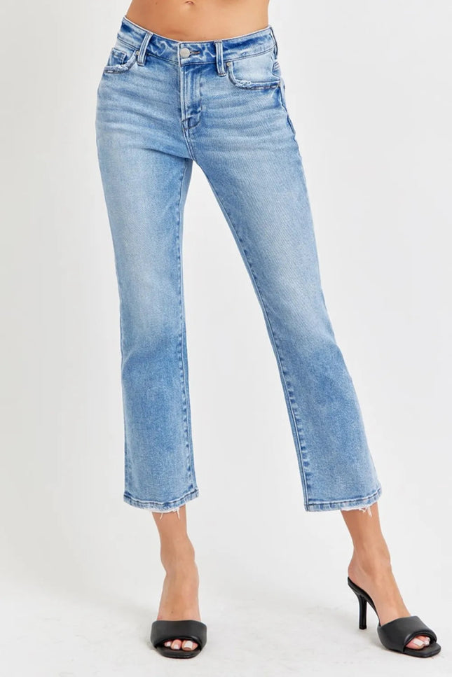 RISEN Full Size Low Rise Crop Slim Straight Jeans - THE AMERICAN BLUE
