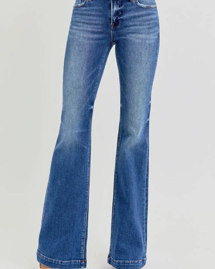 RISEN Full Size Low Rise Flare Jeans with Pockets - THE AMERICAN BLUE