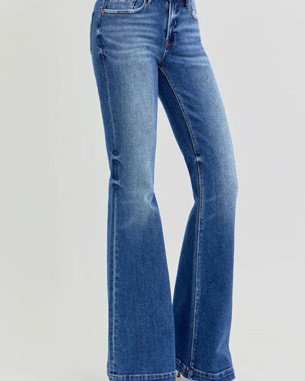RISEN Full Size Low Rise Flare Jeans with Pockets - THE AMERICAN BLUE