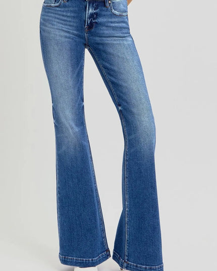 RISEN Full Size Low Rise Flare Jeans with Pockets - THE AMERICAN BLUE