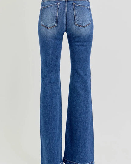 RISEN Full Size Low Rise Flare Jeans with Pockets - THE AMERICAN BLUE