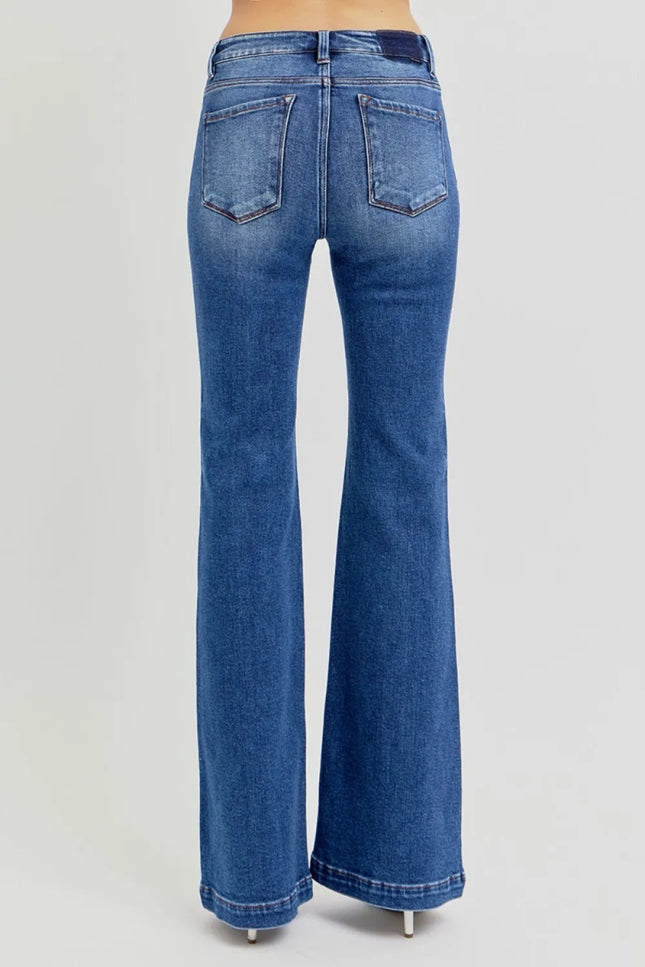 RISEN Full Size Low Rise Flare Jeans with Pockets - THE AMERICAN BLUE