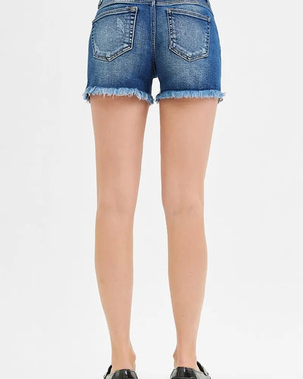 RISEN Full Size Low Rise Frayed Denim Shorts Plus Size - THE AMERICAN BLUE