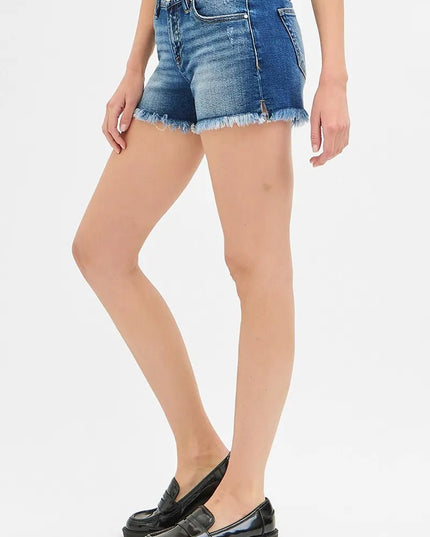 RISEN Full Size Low Rise Frayed Denim Shorts Plus Size - THE AMERICAN BLUE
