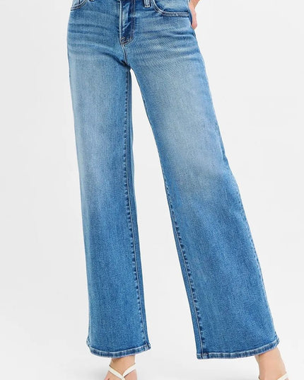 RISEN Full Size Low Rise Wide Leg Jeans Plus Size - THE AMERICAN BLUE