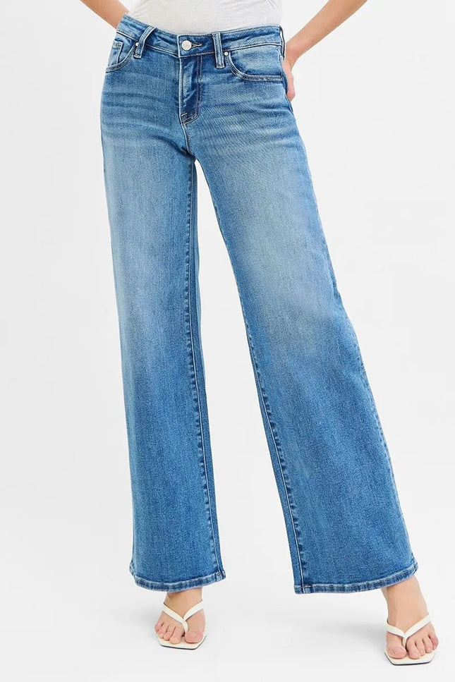 RISEN Full Size Low Rise Wide Leg Jeans Plus Size - THE AMERICAN BLUE