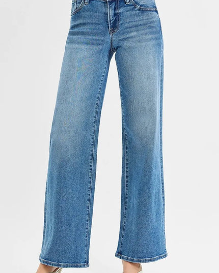 RISEN Full Size Low Rise Wide Leg Jeans Plus Size - THE AMERICAN BLUE