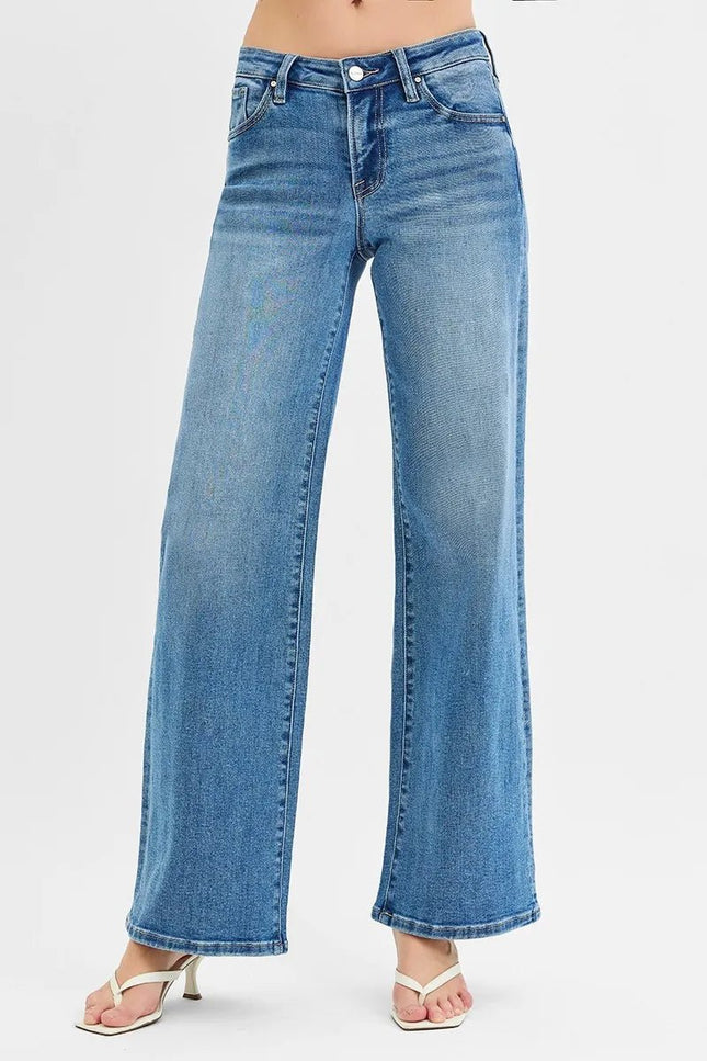 RISEN Full Size Low Rise Wide Leg Jeans Plus Size - THE AMERICAN BLUE