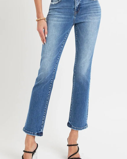 RISEN Full Size Mid Rise Ankle Straight Jeans with Pockets - THE AMERICAN BLUE
