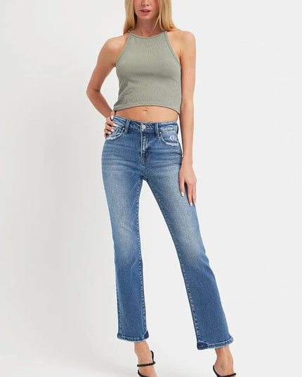 RISEN Full Size Mid Rise Ankle Straight Jeans with Pockets - THE AMERICAN BLUE