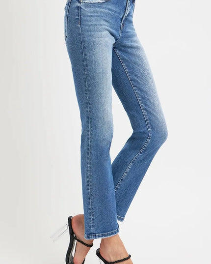 RISEN Full Size Mid Rise Ankle Straight Jeans with Pockets - THE AMERICAN BLUE