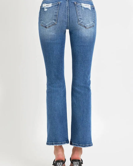 RISEN Full Size Mid Rise Ankle Straight Jeans with Pockets - THE AMERICAN BLUE