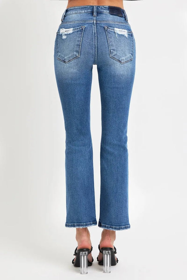 RISEN Full Size Mid Rise Ankle Straight Jeans with Pockets - THE AMERICAN BLUE