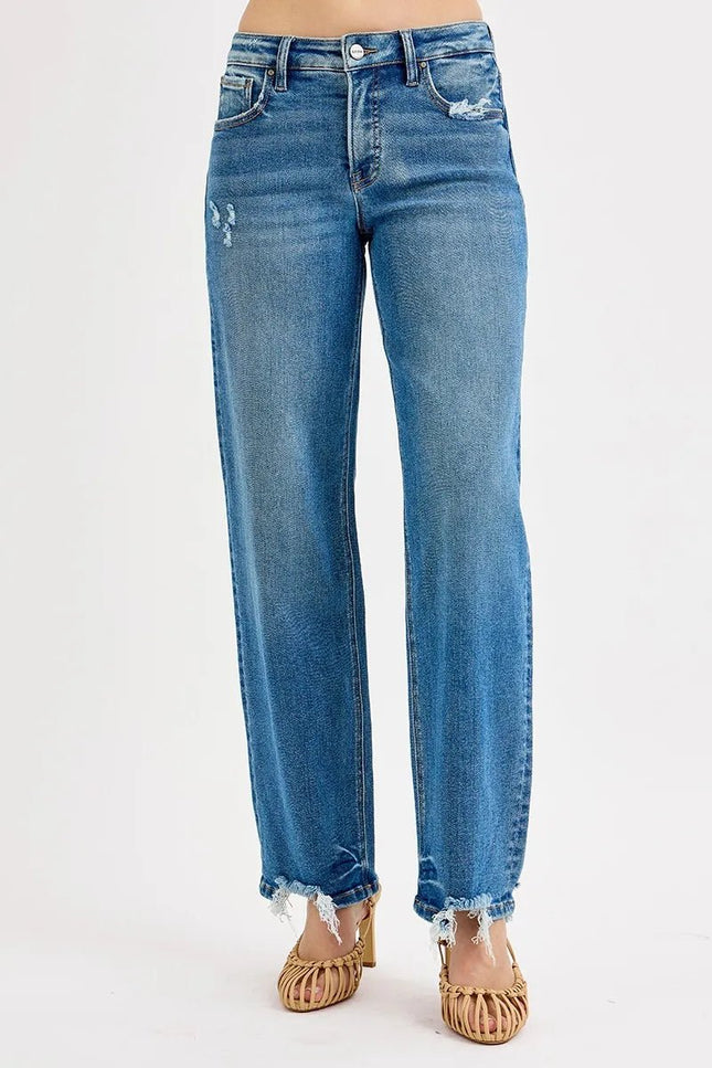 RISEN Full Size Mid Rise Baggy Jeans Plus Size - THE AMERICAN BLUE