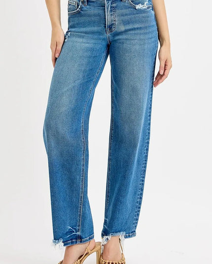 RISEN Full Size Mid Rise Baggy Jeans Plus Size - THE AMERICAN BLUE