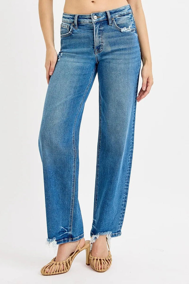 RISEN Full Size Mid Rise Baggy Jeans Plus Size - THE AMERICAN BLUE