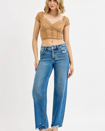 RISEN Full Size Mid Rise Baggy Jeans Plus Size - THE AMERICAN BLUE