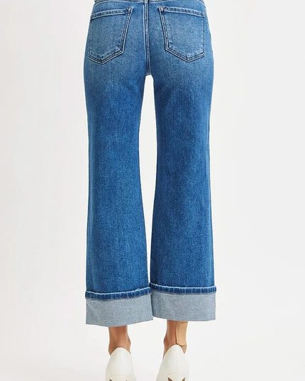 RISEN Full Size Mid Rise Crop Straight Cuffed Jeans Plus Size - THE AMERICAN BLUE
