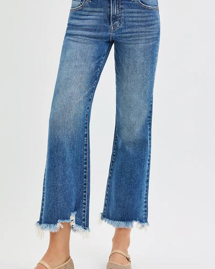 RISEN Full Size Mid Rise Crop Straight Jeans Plus Size - THE AMERICAN BLUE