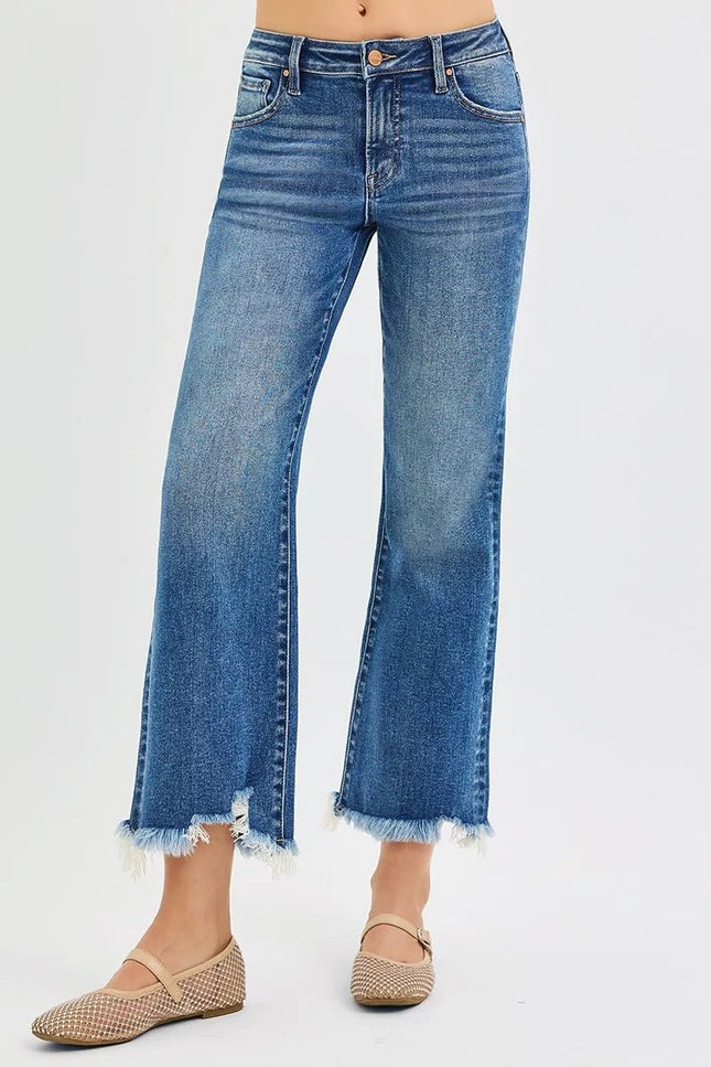 RISEN Full Size Mid Rise Crop Straight Jeans Plus Size - THE AMERICAN BLUE