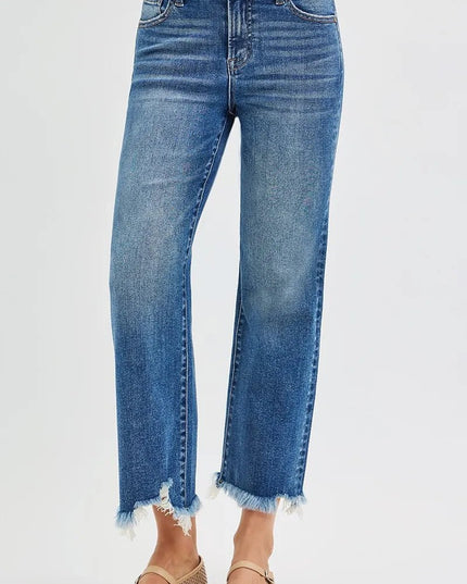 RISEN Full Size Mid Rise Crop Straight Jeans Plus Size - THE AMERICAN BLUE