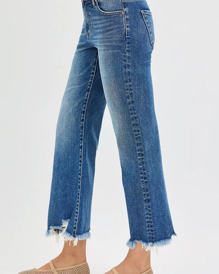 RISEN Full Size Mid Rise Crop Straight Jeans Plus Size - THE AMERICAN BLUE