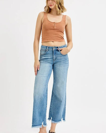 RISEN Full Size Mid Rise Crop Wide Leg Jeans Plus Size - THE AMERICAN BLUE
