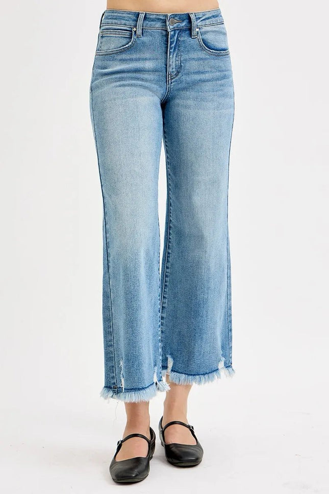 RISEN Full Size Mid Rise Crop Wide Leg Jeans Plus Size - THE AMERICAN BLUE