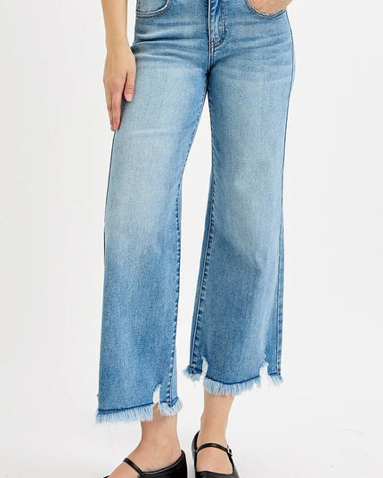 RISEN Full Size Mid Rise Crop Wide Leg Jeans Plus Size - THE AMERICAN BLUE