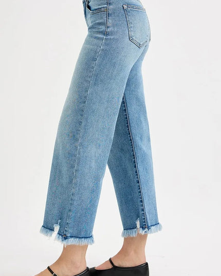 RISEN Full Size Mid Rise Crop Wide Leg Jeans Plus Size - THE AMERICAN BLUE