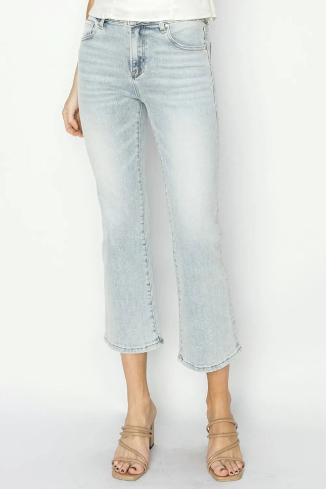 RISEN Full Size Mid Rise Cropped Flare Jeans - THE AMERICAN BLUE