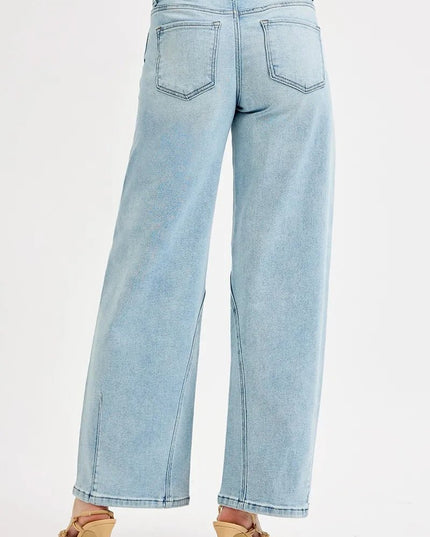 RISEN Full Size Mid Rise Fit Barrel Jeans Plus Size - THE AMERICAN BLUE