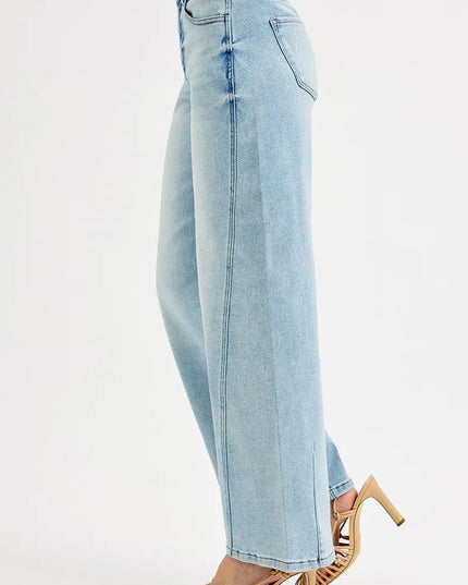 RISEN Full Size Mid Rise Fit Barrel Jeans Plus Size - THE AMERICAN BLUE