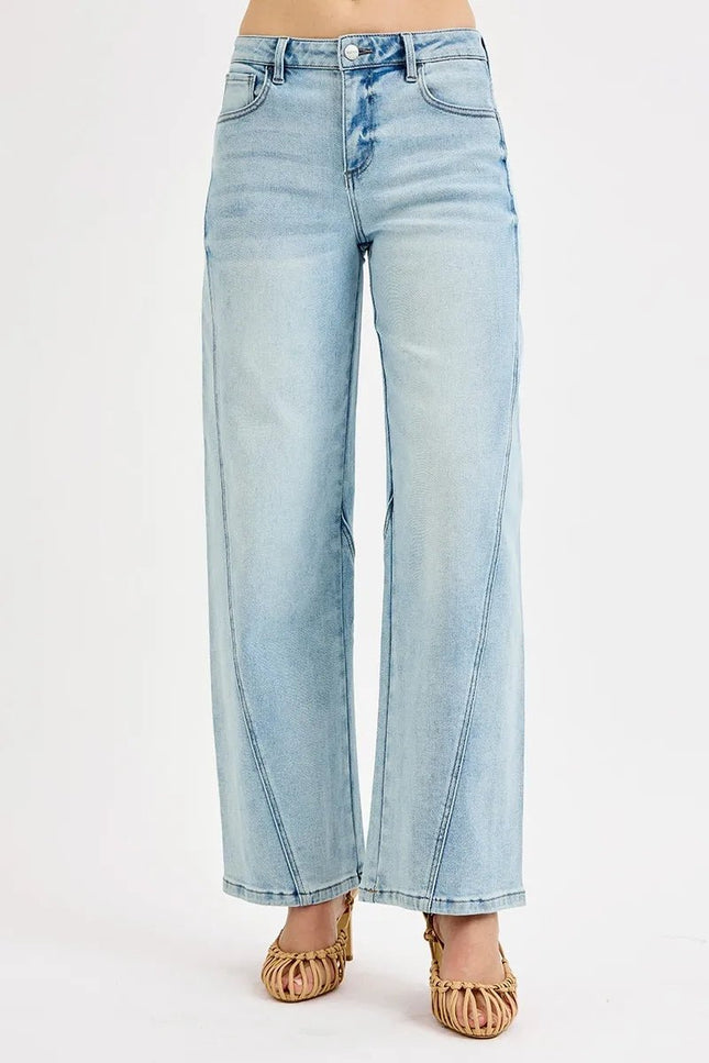 RISEN Full Size Mid Rise Fit Barrel Jeans Plus Size - THE AMERICAN BLUE