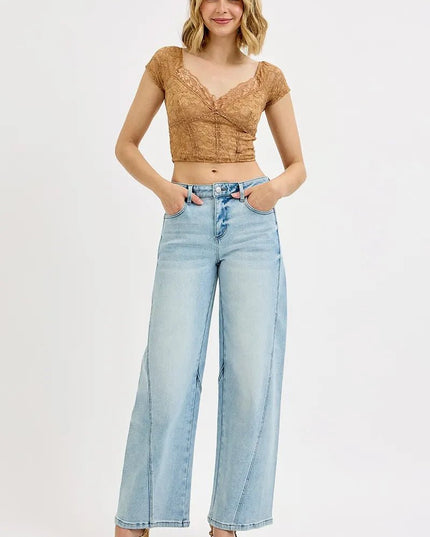 RISEN Full Size Mid Rise Fit Barrel Jeans Plus Size - THE AMERICAN BLUE
