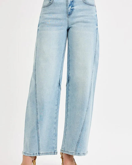 RISEN Full Size Mid Rise Fit Barrel Jeans Plus Size - THE AMERICAN BLUE