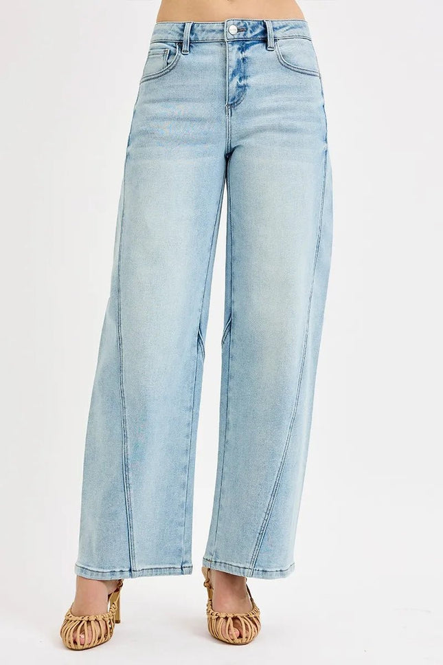 RISEN Full Size Mid Rise Fit Barrel Jeans Plus Size - THE AMERICAN BLUE