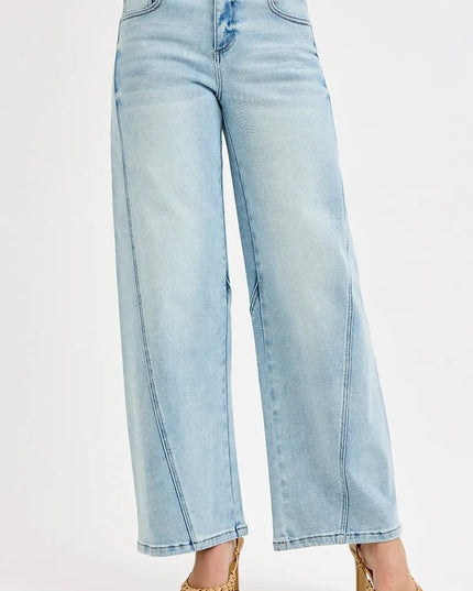 RISEN Full Size Mid Rise Fit Barrel Jeans Plus Size - THE AMERICAN BLUE