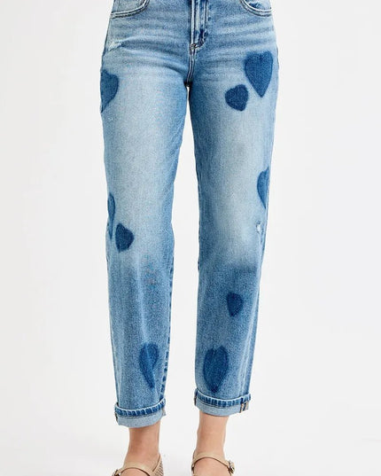 RISEN Full Size Mid Rise Fit - boyfriend Heart Shade Jeans Plus Size - THE AMERICAN BLUE