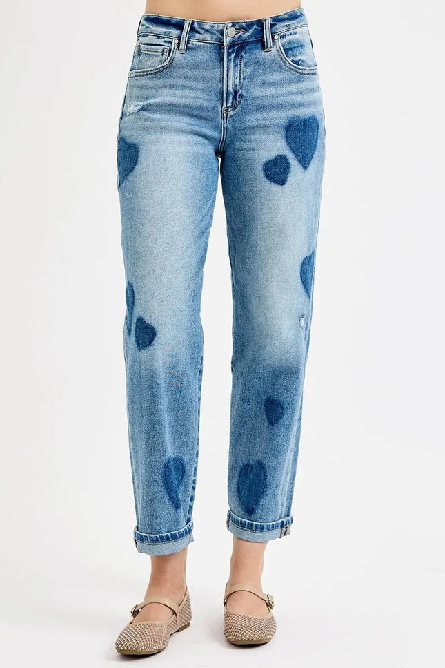 RISEN Full Size Mid Rise Fit - boyfriend Heart Shade Jeans Plus Size - THE AMERICAN BLUE