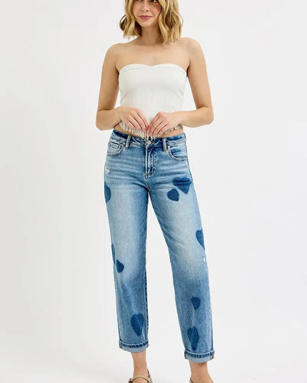 RISEN Full Size Mid Rise Fit - boyfriend Heart Shade Jeans Plus Size - THE AMERICAN BLUE