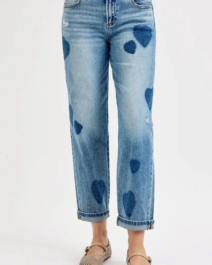RISEN Full Size Mid Rise Fit - boyfriend Heart Shade Jeans Plus Size - THE AMERICAN BLUE