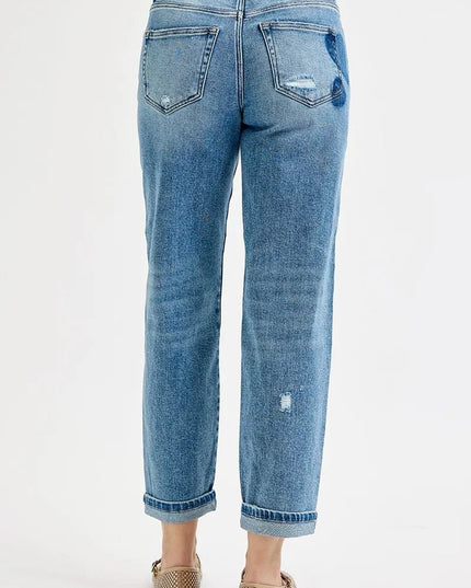 RISEN Full Size Mid Rise Fit - boyfriend Heart Shade Jeans Plus Size - THE AMERICAN BLUE