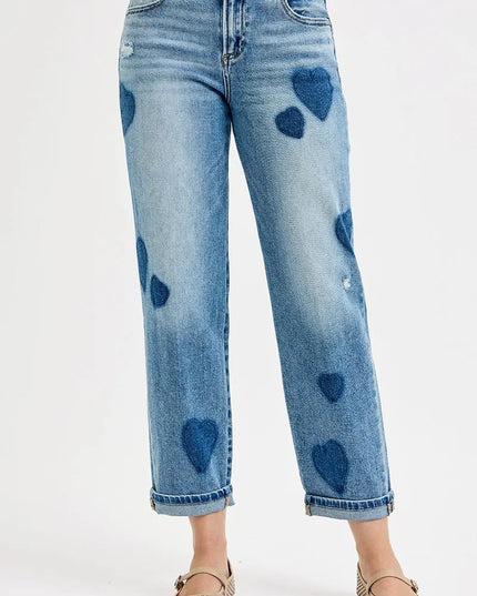 RISEN Full Size Mid Rise Fit - boyfriend Heart Shade Jeans Plus Size - THE AMERICAN BLUE