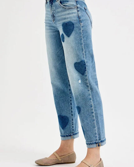 RISEN Full Size Mid Rise Fit - boyfriend Heart Shade Jeans Plus Size - THE AMERICAN BLUE