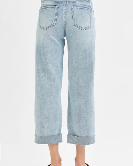 RISEN Full Size Mid Rise Fit Boyfriend Jeans with Cuff Plus Size - THE AMERICAN BLUE